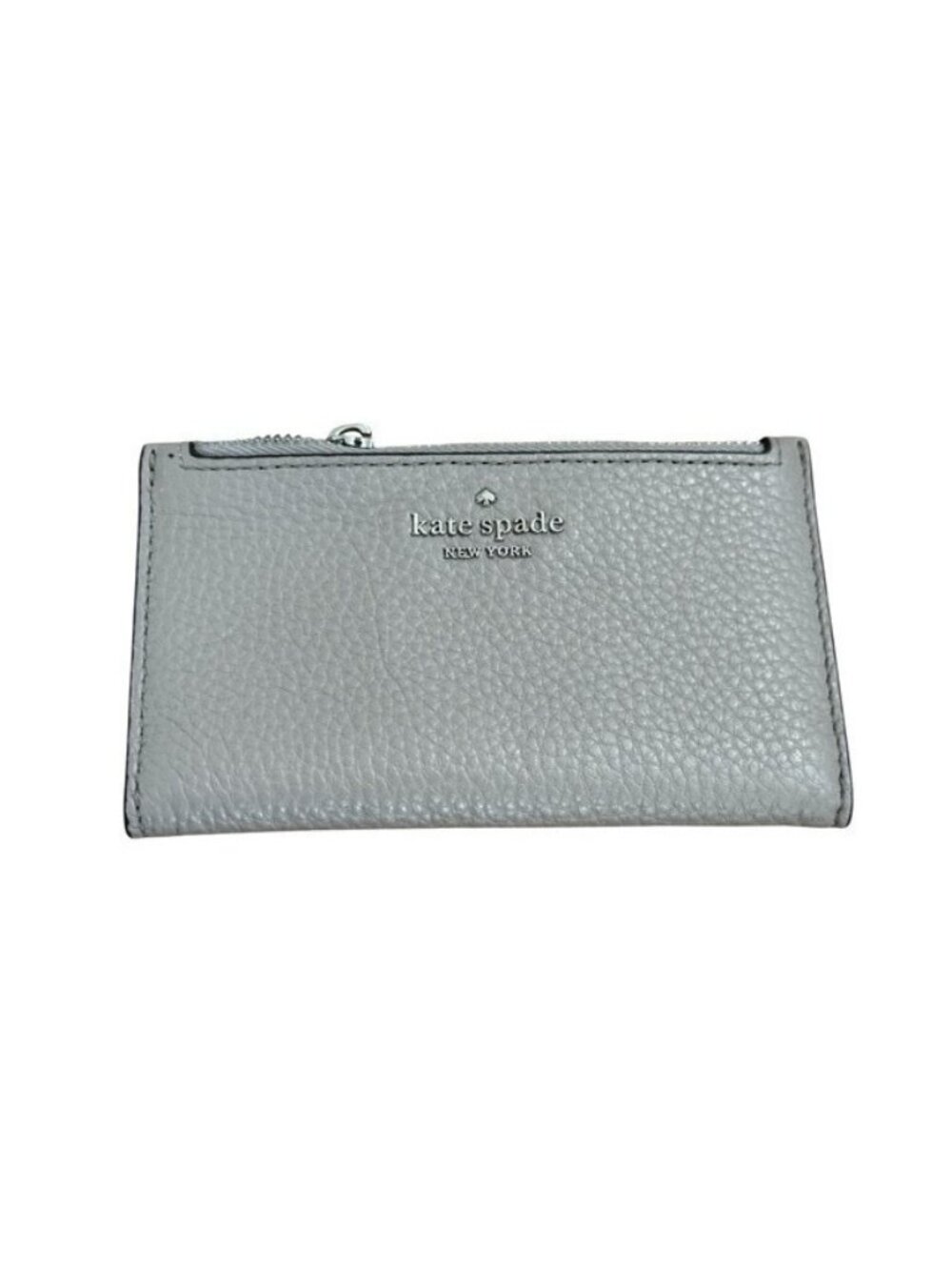 Kate Spade Light Grey Pebbled Leather Gray Wallet Cards Zipper Snap Bifold SEE